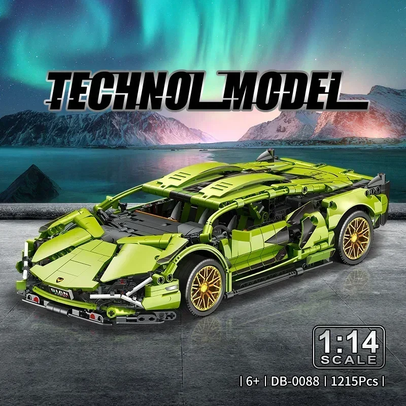 

1215 шт. технический зеленый спортивный автомобиль Lamborghinis, строительный блок, модель MOC, гоночный автомобиль, сборные кирпичи, игрушка для детей, подарки
