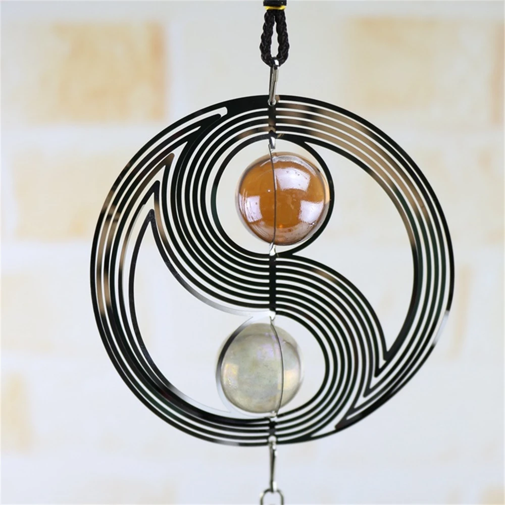 

Outdoor Garden Craft Wind Chimes Yinyang With Crystal Ball Pendant Car Tai Metal Indoor Home Decor Hanging Spinner Spiral