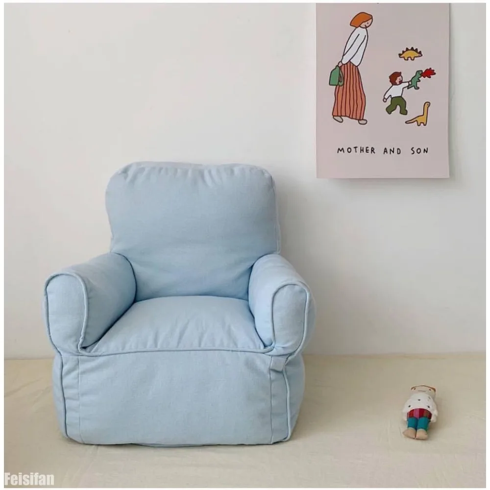 INS Children's Single Bean Bag Sofa Plaid Canvas Mini Chair Seat Kindergarten Early Education Institution Baby Furniture