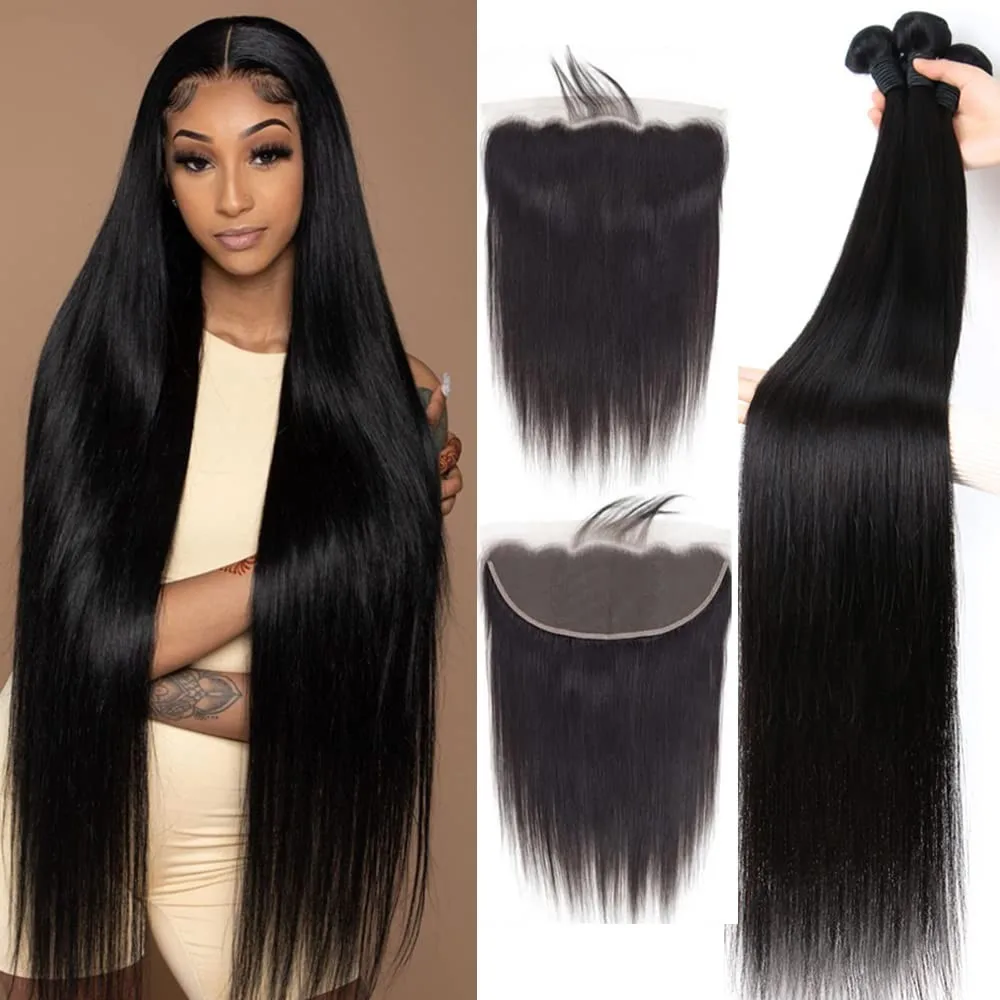 

Straight Bundles With 13x4 Transparent Lace Frontal Closure 13x4 Lace Frontal Peruvian Human Hair Remy Hair Weave Extension