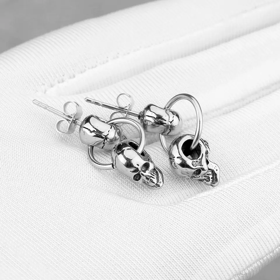 Orecchini Teschio 2 Orecchini A Cerchio Con Teschio Gotico - Foto 3