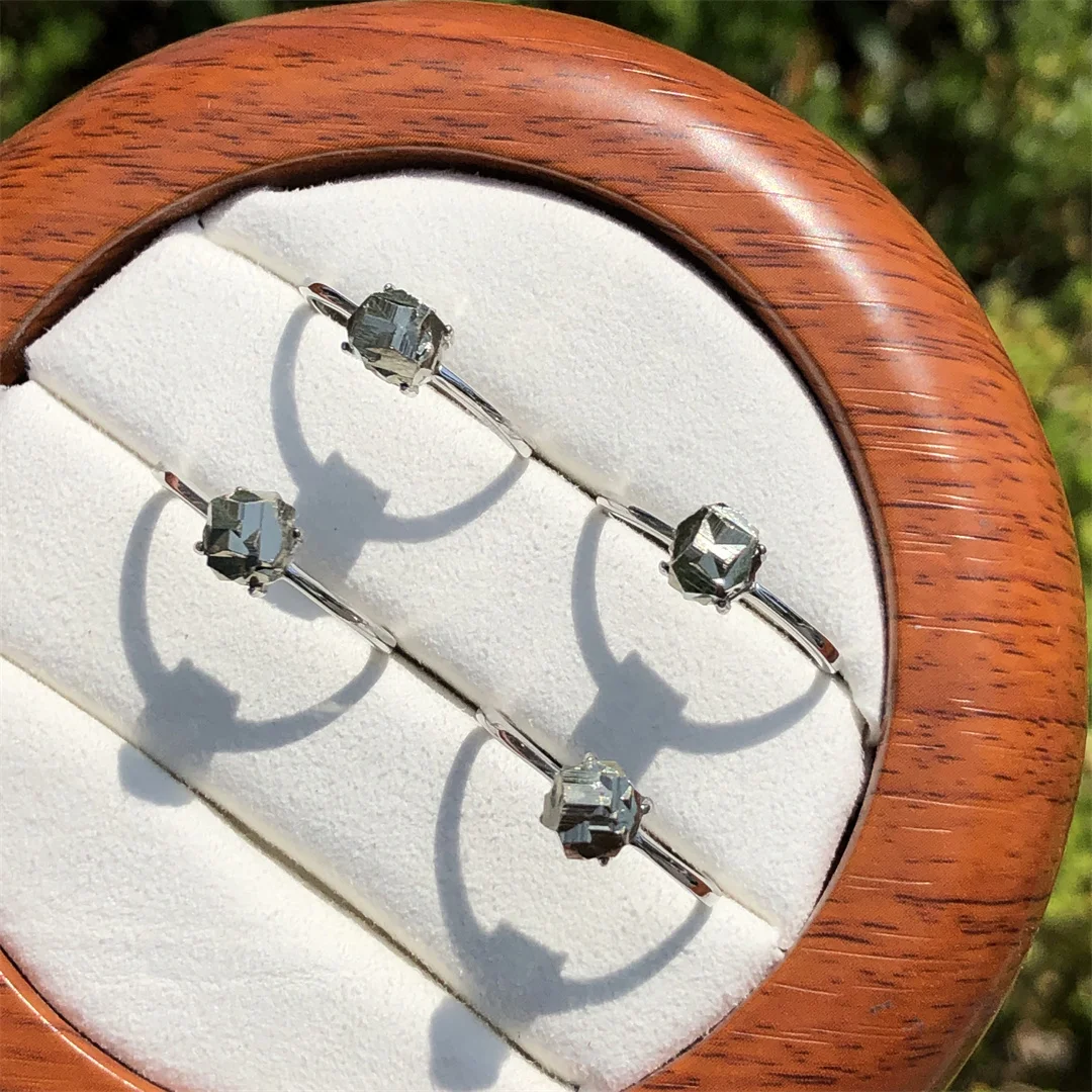 1 Pc Fengbaowu Natural Colombia Raw Rough Pyrite Iron Cross Ring 925 Sterling Silver Fashion Jewelry Gift For Women Men 5