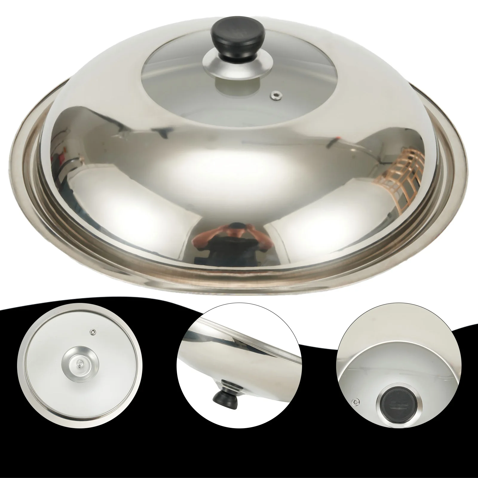 1pc Stainless Steel Visible Pot Lid Combined Tripod Wok Cover Kitchen Cookware Accessories Replacement 28CM, 30CM, 32CM, 34CM images - 6
