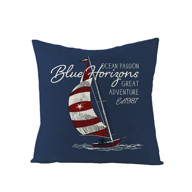 Couch Decorative Pillow Covers 18x18 Inches Navy Blue Pillow Case Boat Anchor Print Cushion Cover Outdoor Home Decor Pillowcases