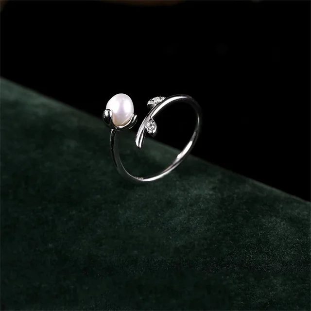 Imitation Pearl Sprouting Open Ring for Women Simple Daily Casual Jewelry Gift Suitable for Giving To Girlfriends 2