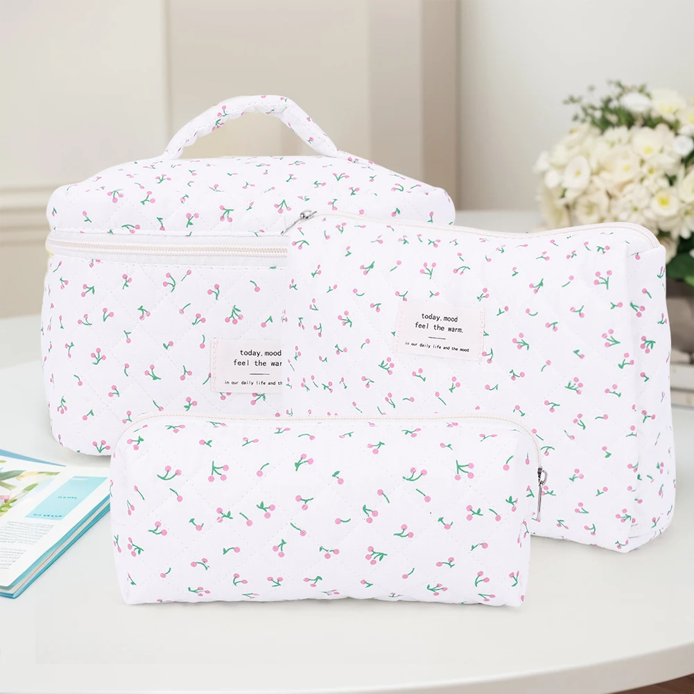 3Pcs Quilted Makeup Bag Portable Cosmetic Pouch Large Capacity Aesthetic Cosmetic Bag Cosmetic Clutch Bag Outdoor Travel Bag