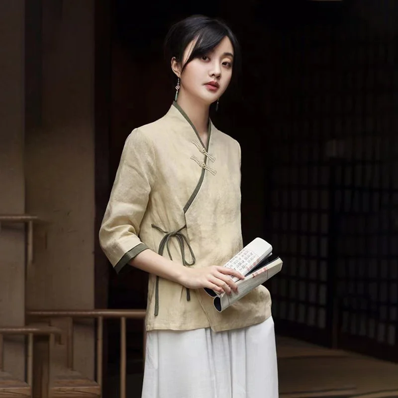 New chinese vintage chiffon blouse cheongsam shirt qipao traditional chiffon blouse women chinese hanfu oriental tang suit