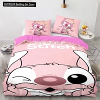 Ensemble de literie confortable Disney Anime Stitch, housse de couette, taie d'oreiller, lit pour enfants, lit pour adultes, décoration mignonne, cadeau pour fille 2