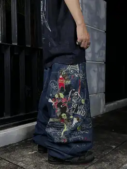 Y2K American Jeans Mens Oversized Retro Hip-Hop Wide-Leg Pants Harajuku Trend Rock Women Straight Pants 1
