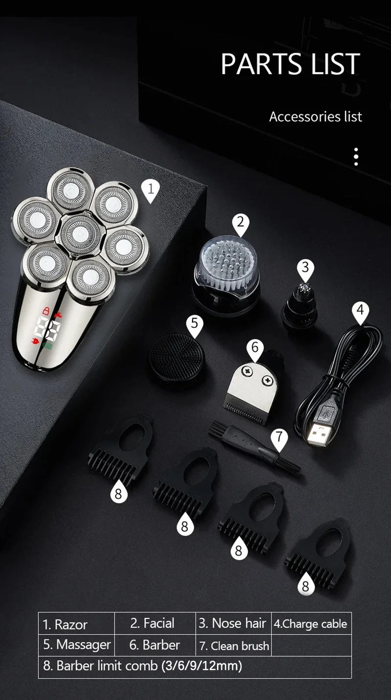 Electric Shaver For Men 5-in-1 Rechargeable Beard Trimmer Head_voghion.com