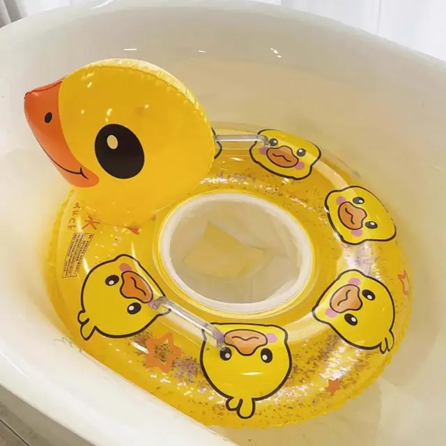 Swim Rings for Kids Inflatable Pool Floats for Baby Yellow Duck Shape Swim Rings with Handle Outdoor Toys for Summer Travel Boys 6