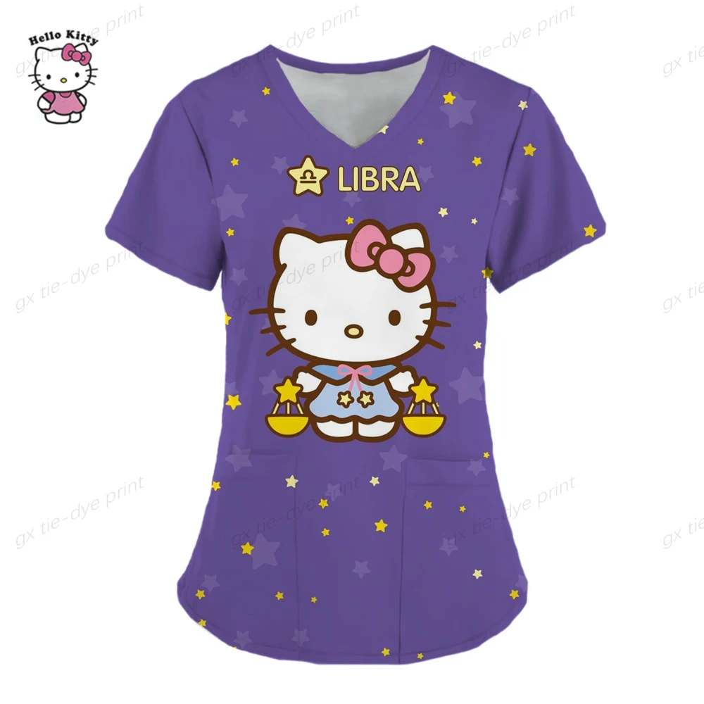 thumbnail image 1 of Uniforme de enfermera con estampado de Hello Kitty para mujer, uniforme de enfermería con bolsillo, camisa de trabajo para enfermeras, personal de enfermería, 1 of 5