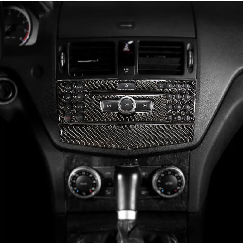 Фото Центральная консоль кондиционер CD панель Крышка отделка 2 шт. для Mercedes Benz C class W204 C200 C260 C300 C180 2007-10 углеродного волокна №4