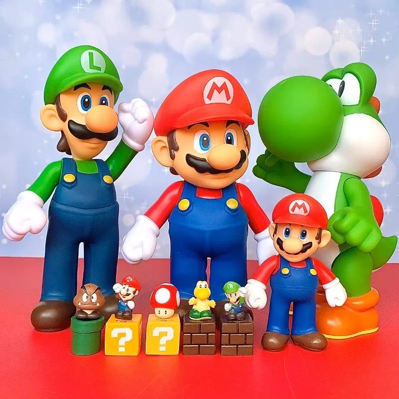 

2023New Anime Super Mar Bros Luigi Anime Figures PVC Kids Toys Model For Baby birthday Collectible gifts