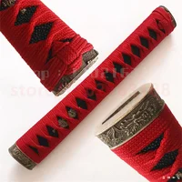 26cm Tsuka Katana Handle Alloy Fuchi Kashira Menuki Apply To Japan Samurai Sword Fittings New Red Japanese Silk Ito Very Nice 1