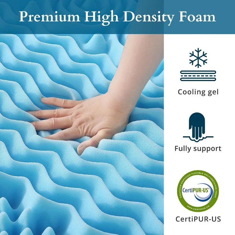Full Size Mattress Topper, 7 Zone Cooling Foam Mattress Topper with Gel Infused, Egg Crate Bed Topper Pad