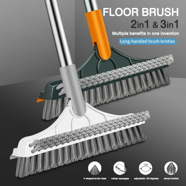 Brosse de nettoyage 3 en 1, brosse de nettoyage pour le nettoyage de la salle de bain avec manche Long, brosse rotative pour sol, brosse pour crevasses 1