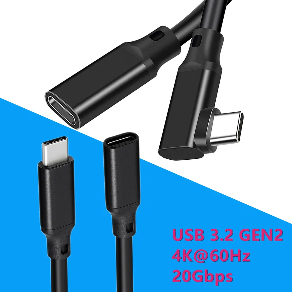 CHENLENIC 90Degree 20Gbps USB C 3.2 Extension Cable, USBC 3.2 Gen2 Type-c Male To Female Extender Cable Ultra 4K@60Hz 240W Charging 20Gbps Data - View #6