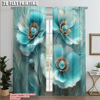 2 pezzi, tenda popolare stampa 2D blu turchese floreale mandala poliestere resistente (senza asta) decorazioni per la casa Ldeal per 1