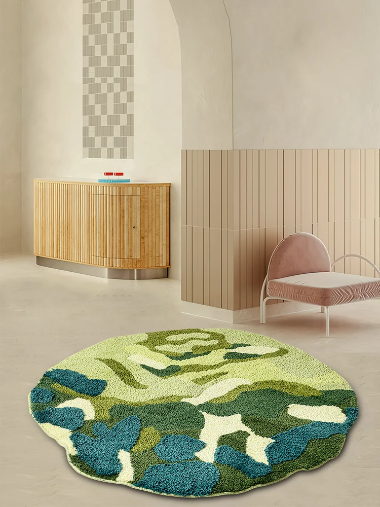 

3D Round Green Moss Tufted Rug for Bedroom Living Room Forest Moss Area Rug Bedside Modern Fluffy Floor Mat Anti-slip Home Decor