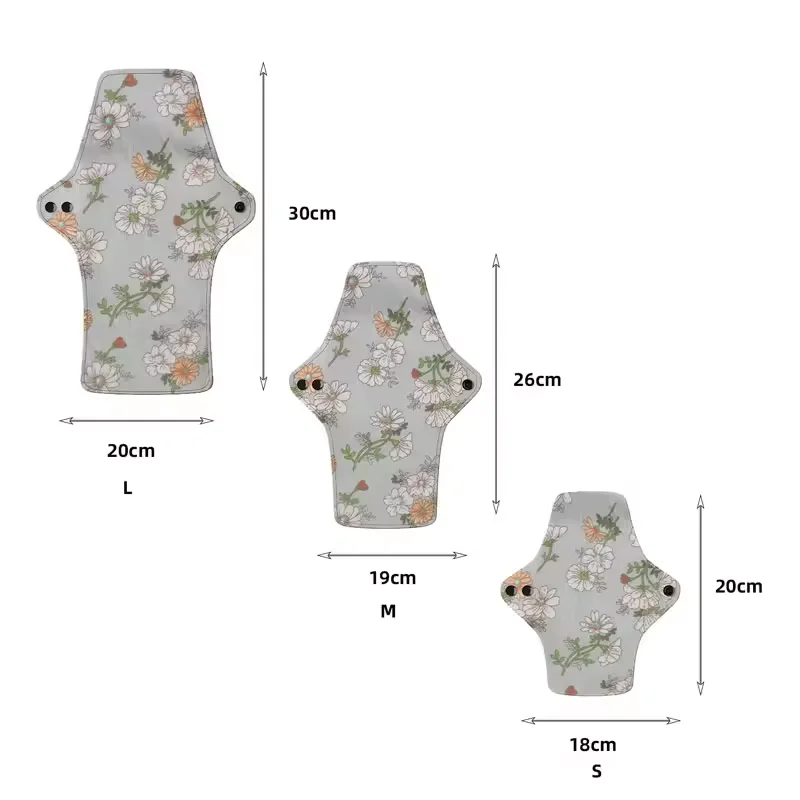 3PCS Washable Cotton Menstrual Pad Reusable Printed Maternal Sanitary Napkin Breathable Soft Care Pad 30cm 26cm 20cm to Choose 5