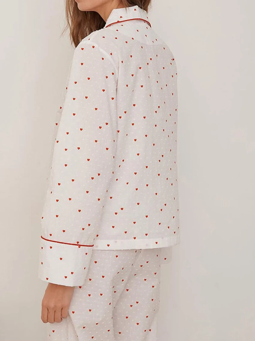 Marthaqiqi Printing Female Pajama Suit Sexy Turn-Down Collar Sleepwear Long Sleeve Pyjamas Pants Cotton Casual Women Nightie Set