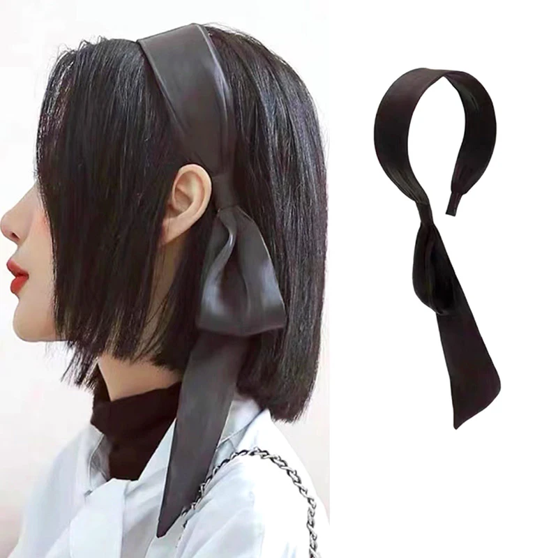 

1pc Korean Solid Color Streamer Hair Satin Ribbon Accessories Wide Solid Color Bow Hair Headband One-piece Hair Clip Headpiece