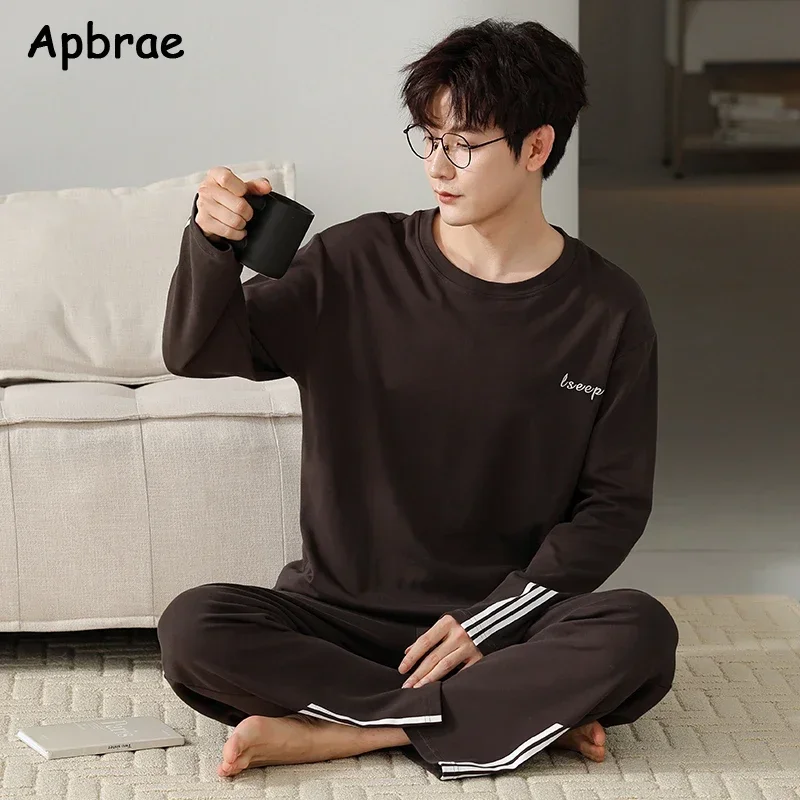 Autumn Winter Men Cotton Pajamas Long Sleeves Long Pants O-neck Pajama Plus Size L-3XL Sleepwear Fashion Man Homesuit pajama sets