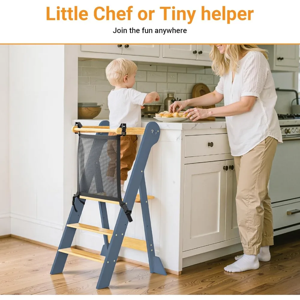 Foldable Adjustable Toddler Step Stool - Kitchen Bathroom Helper Tower for Kids 18 Months to 6 Years