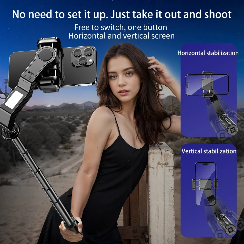 3-in-1 Selfie Stick Tripod Handheld Gimbals with AI Tracking & Fill Light Mobile Phone Holder 1 Axis Stabilizer for Smartphones