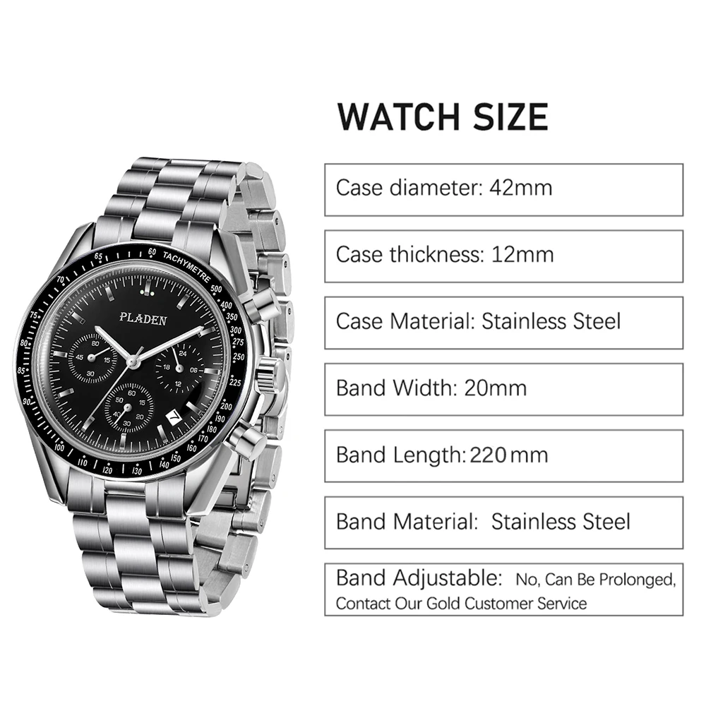PLADEN 2023 New Watch For Men Luxury Brand Stainless Steel Quartz Wristwatch Fashion Automatic Date Speed Chronograph Man Clock 6