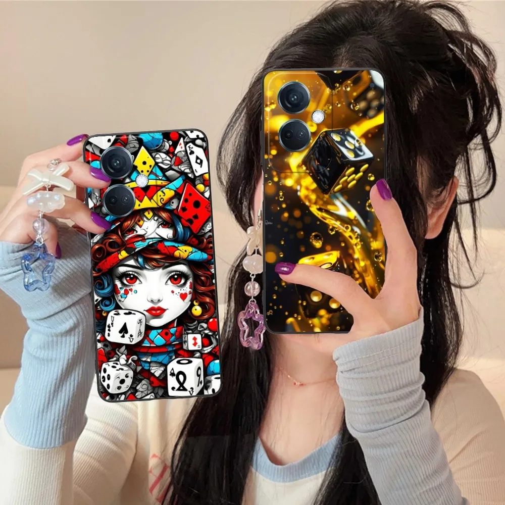 Fashion Dice Mobile Cell Phone Case For Oppo Find X5 X3 X2 A93 Reno 8 7 Pro A74 A72 A53 Black Soft Phone Cover Funda