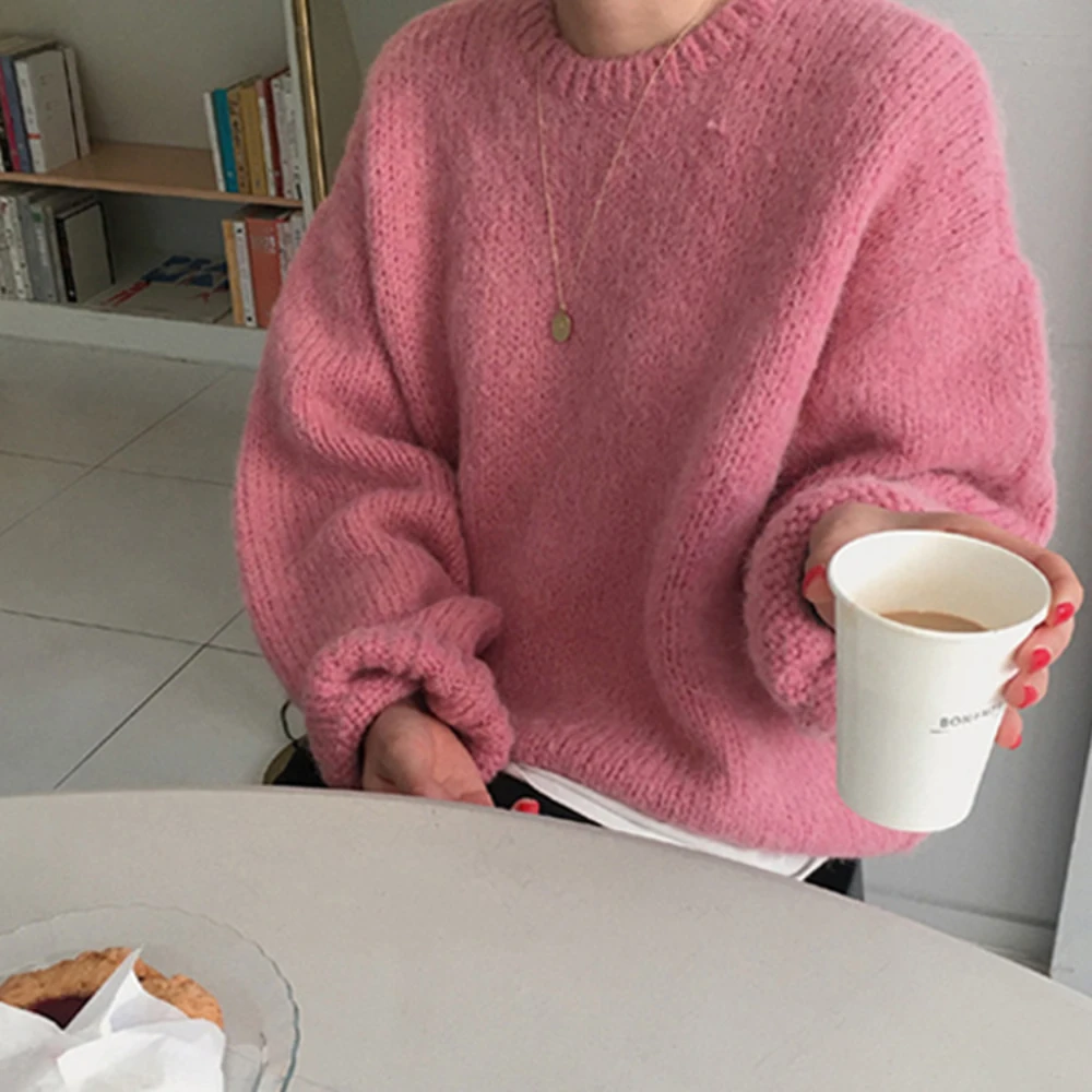 

10 Colors Pink Women Sweater Womens Winter Sweaters Pullover Female Knitting Overszie Long Sleeve Loose Knitted Outerwear White