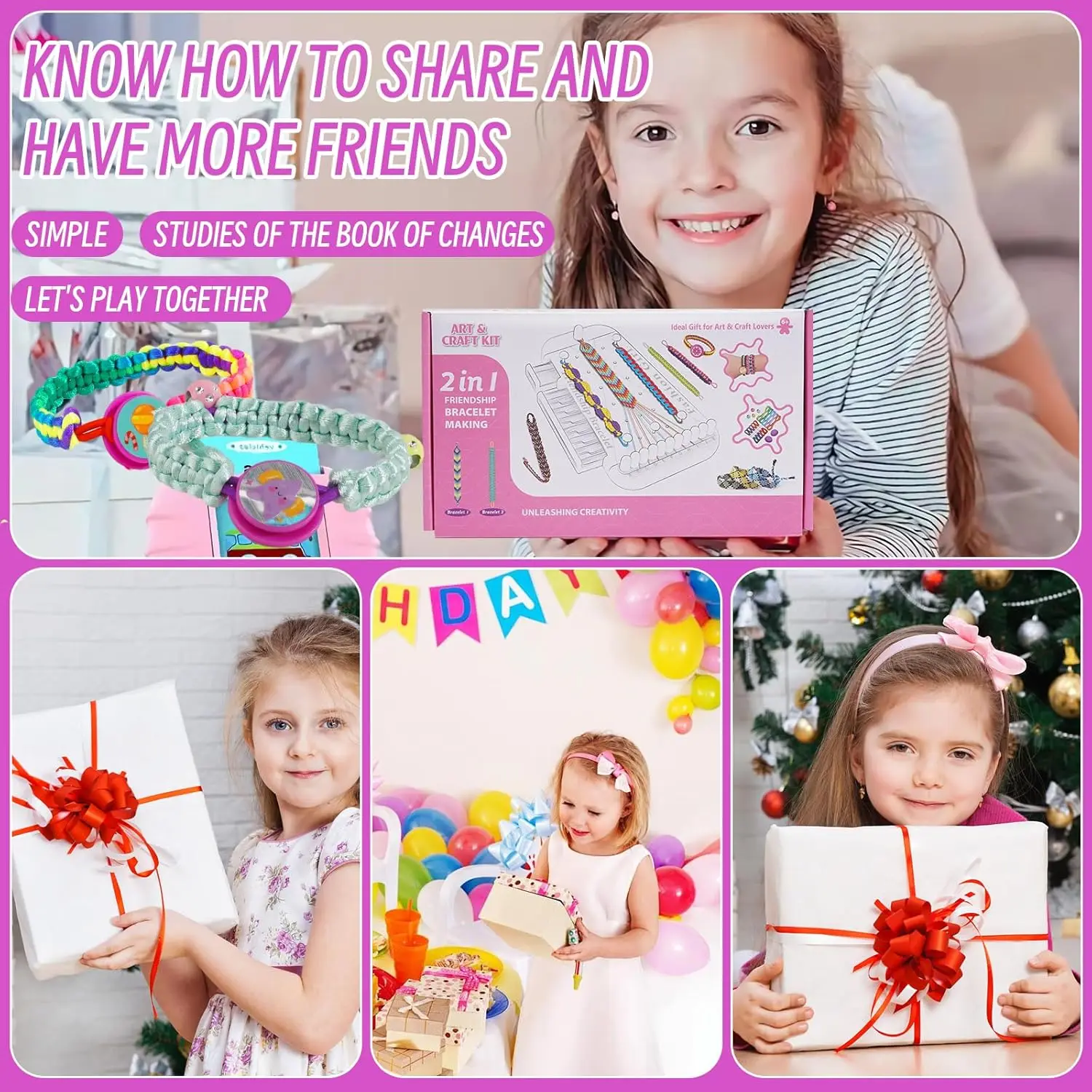 2 in 1 DIY Friendship Hand Rope Weaver Dress Up Toy Elastic Hand Rope Bracelet Making Set Pretend Play Gift for Girls' Birthday