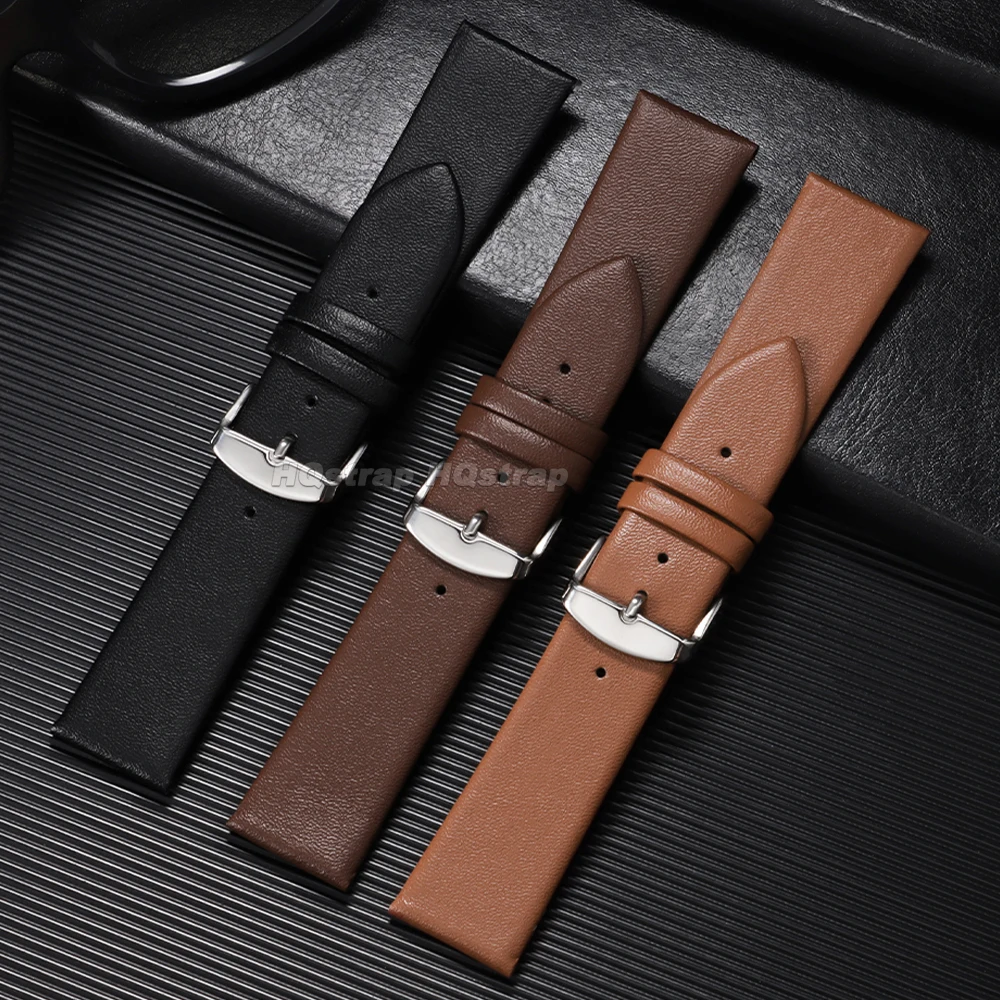 Sleek Ultra-Thin Leather Watch Strap – Universal Soft Replacement Band