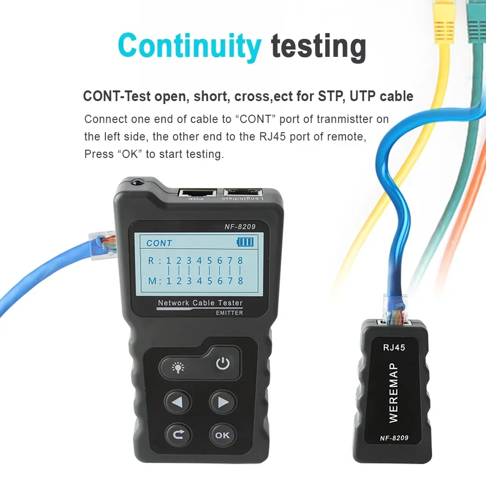 NOYAFA NF-8209 Cable Tracker Lan Display Measure Tester Network Tools LCD Display Measure Length Wiremap Tester 6