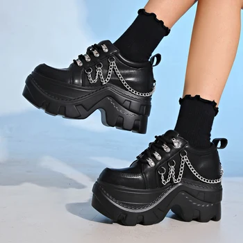 Gothic Punk Chunky Sneakers for Women Black Chain Decor Platform Sports Shoes Woman Thick Sole Non Slip Punk Sneakers Plus Size 1