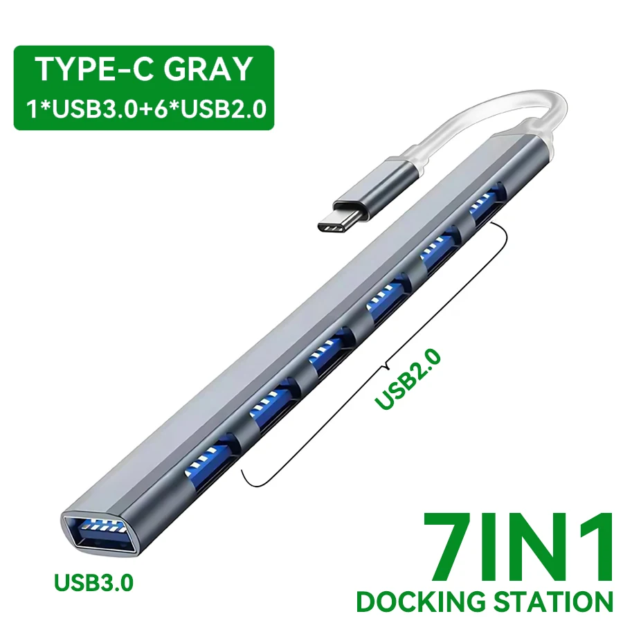 7-Port High-Speed USB Hub with USB-C and USB-A Connectivity