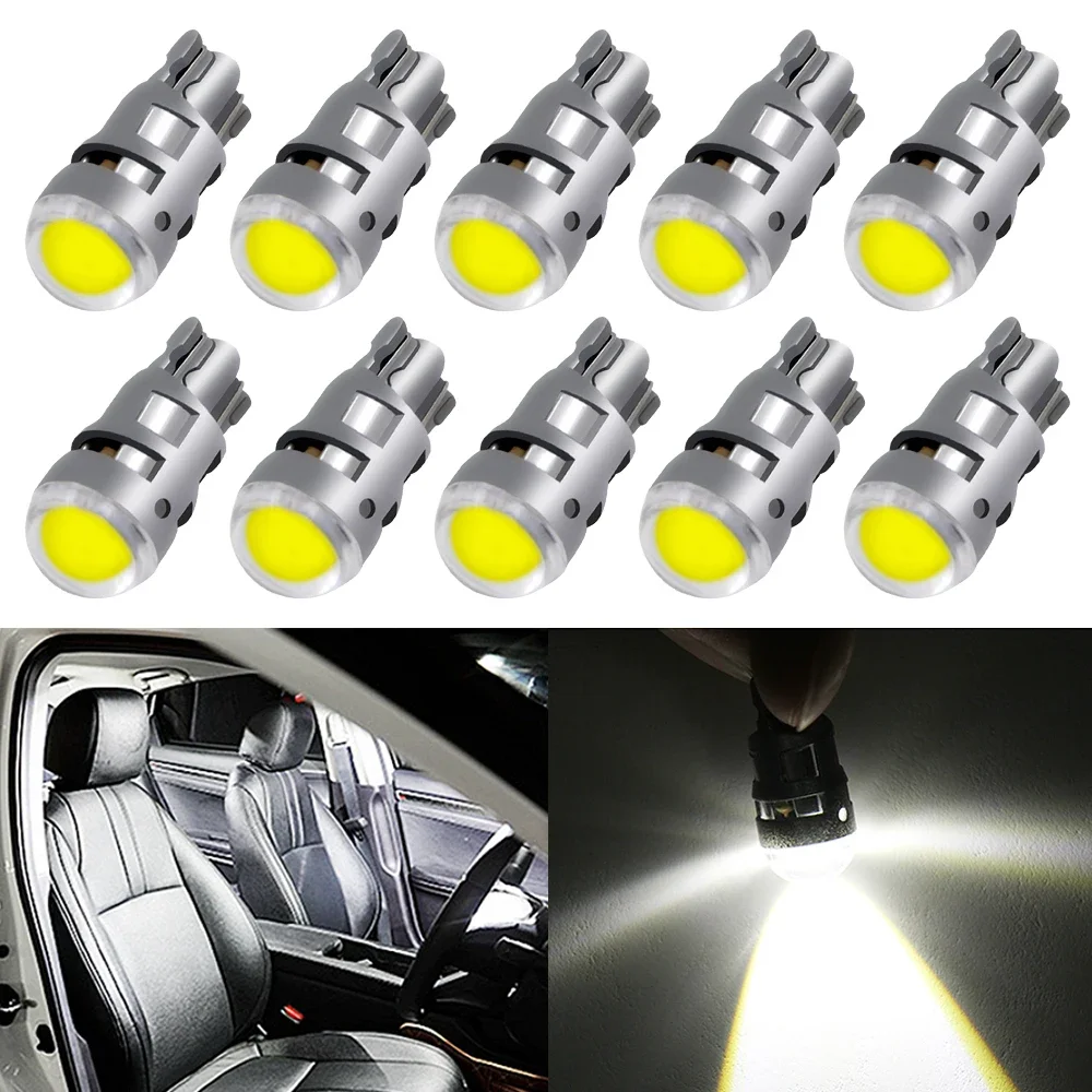 

10pcs T10 COB Led DC 12V Signal Lamp Car Bulb W5W 194 168 Reading Interior Lamps Clearance Backup Reverse Fog Light Ultra Bright