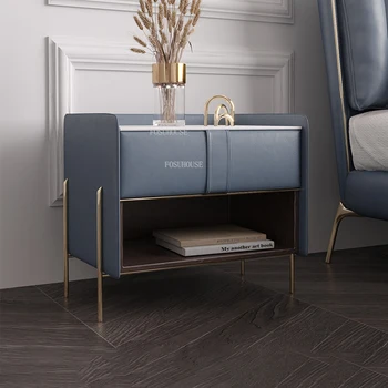 Nordic Dormitory Apartment Smart Bedside Luxury Designer Villa Leather Nightstands Bedroom Cloakroom Drawer Storage Cabinets L 1
