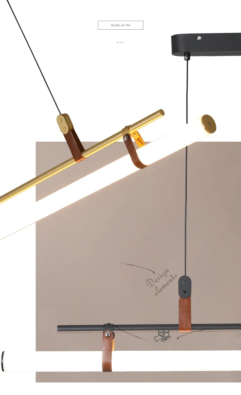 Description Picture 3 of itemEden Chandeliers Modern Long Tube Pendant Lamp for Kitchen Table Dining Room Office Cafe Black Gold Leather Pendant Lights