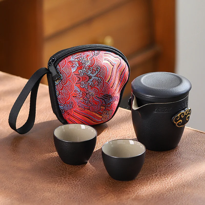 La cocina Ceramic Gongfu Travel Tea Set - Gorgeous Chinese Teapot Set with  2 Tea Cups, Portable Carrying Case…