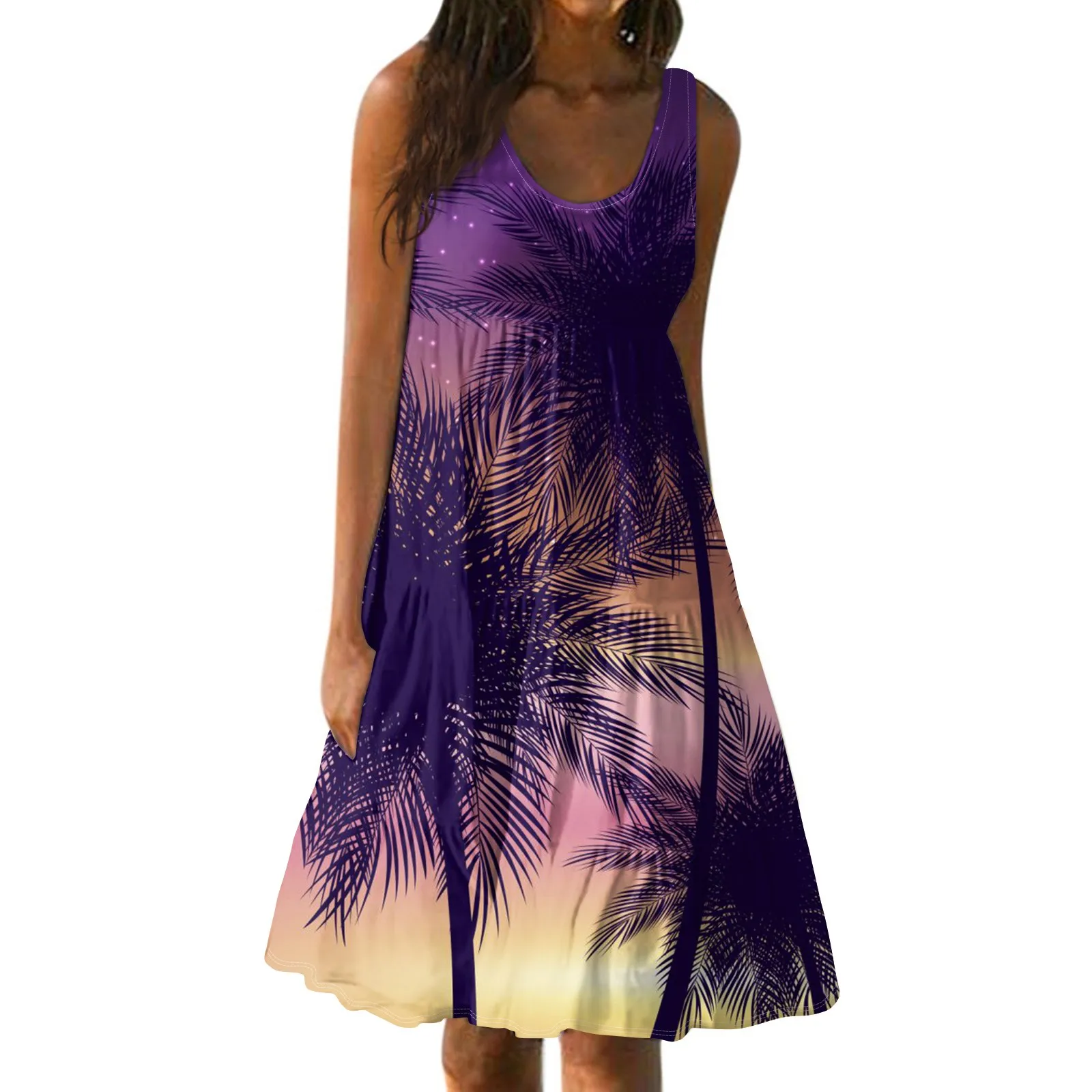 

Women'S Summer Fashion Sleeveless Printed Loose Splicing Casual Beach Dress Short Dresses Vestido Mujer Verano فساتين شابات