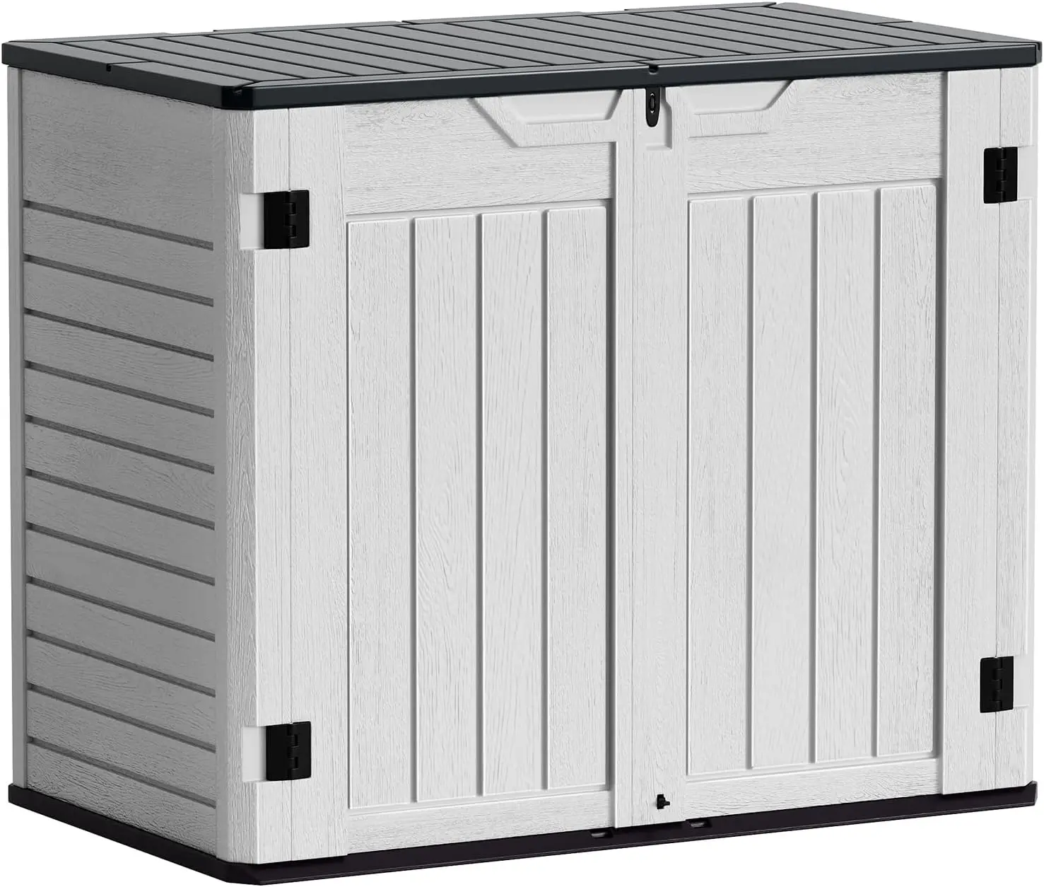 

Outdoor Horizontal Resin Storage Sheds 34 Cu. Ft. Weather Resistant Resin Tool Shed Extra Large Capacity Weather Resistant Box