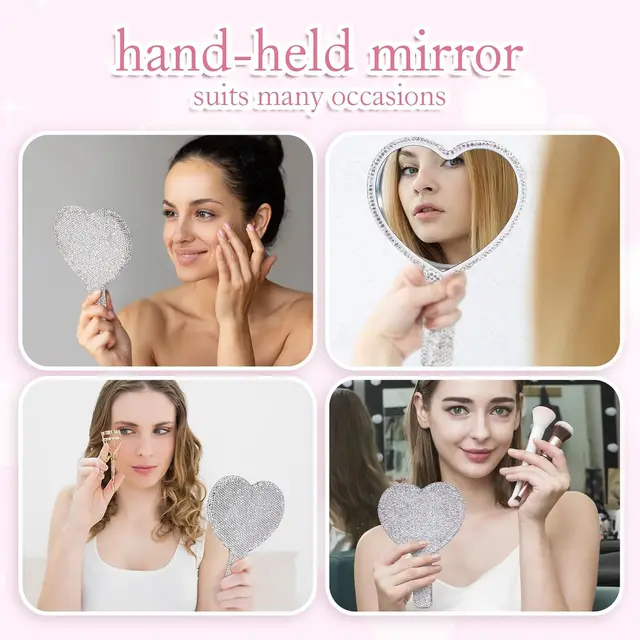 Miroir de maquillage à main en diamant, miroir en forme de cœur d'amour, poignée féminine, outils de beauté cosmétiques, miroir de maquillage pour filles 4