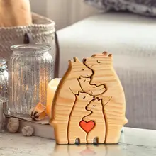  Personalised Bear Family Wooden Art Puzzle DIY Family Name Heart Puzzle Desktop Ornament Home Table Decoration Gift for Family 