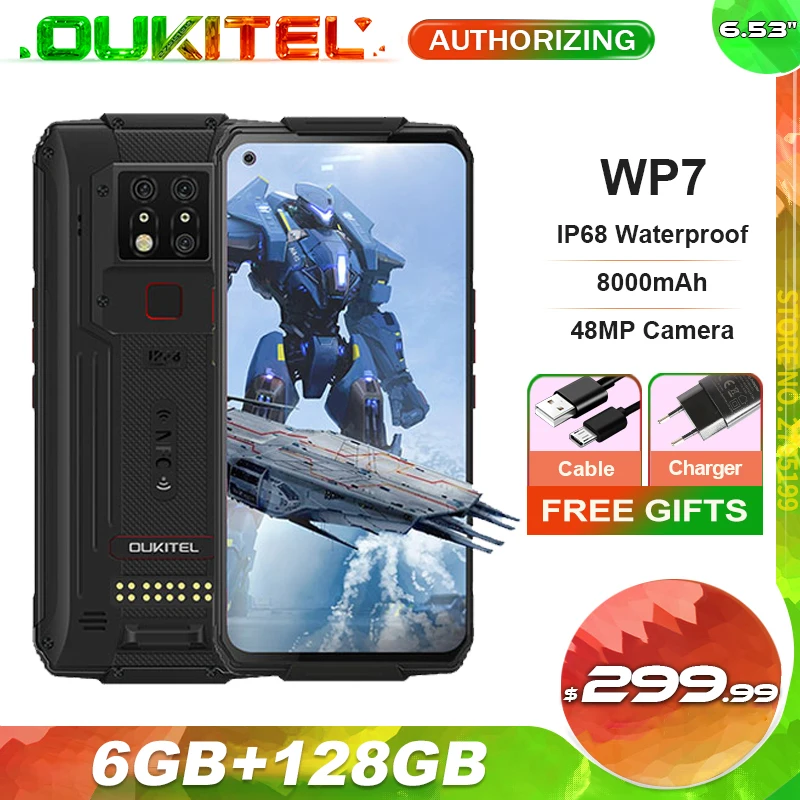 

OUKITEL WP7 6.53'' Infrared Night Vision 6GB+128GB IP68 Waterproof Rugged Smartphone 8000mAh 48MP Triple Cameras Mobile Phone