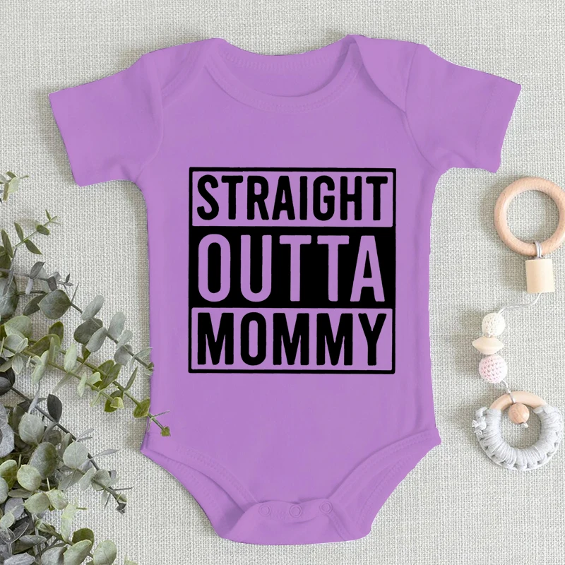 Straight Outta Mommy 재미 있은 프린트  바디 슈트 크리 에이 티브 패션 가을 코튼  롬퍼 반팔 소년 소녀 점프 슈트