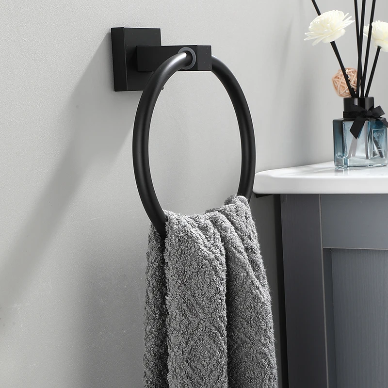 Towel Holder Wall Mount Self Adhesive No Punching Aluminum Bathroom Towel Hanger Ring WB8719