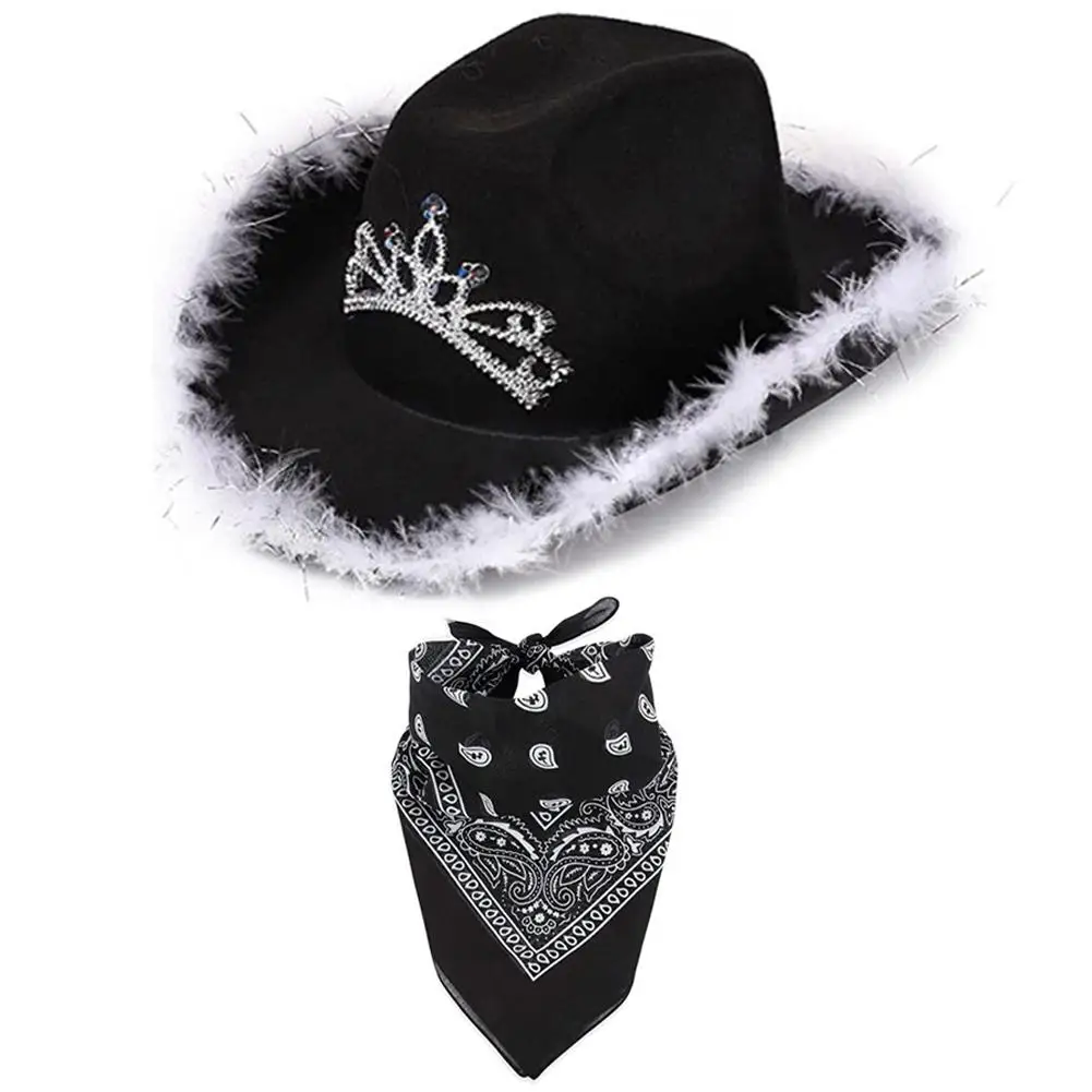 Kids Western Cowboy Hat With Head Scarf Set Children Boys Girls Halloween Cosplay Cap Carnival Party Cowgirl Costume Accessory